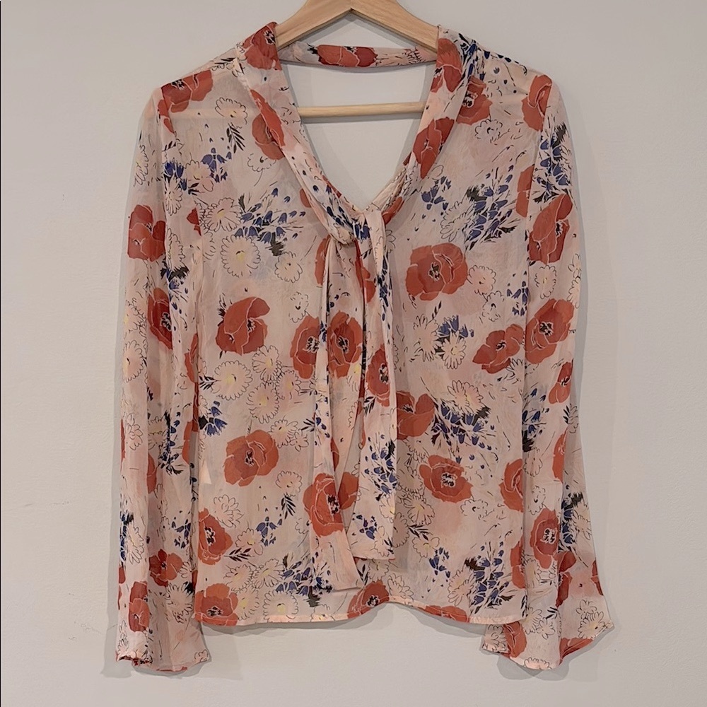 Floral Poppy Print Women's Top - Red and Cream